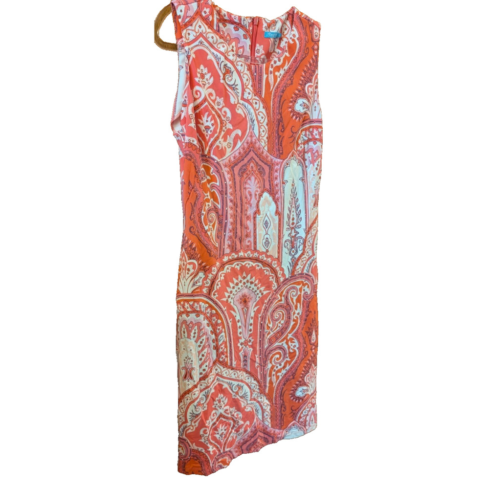 J McLaughlin‎ Coral pink white paisley sleeveless dress sheath XS